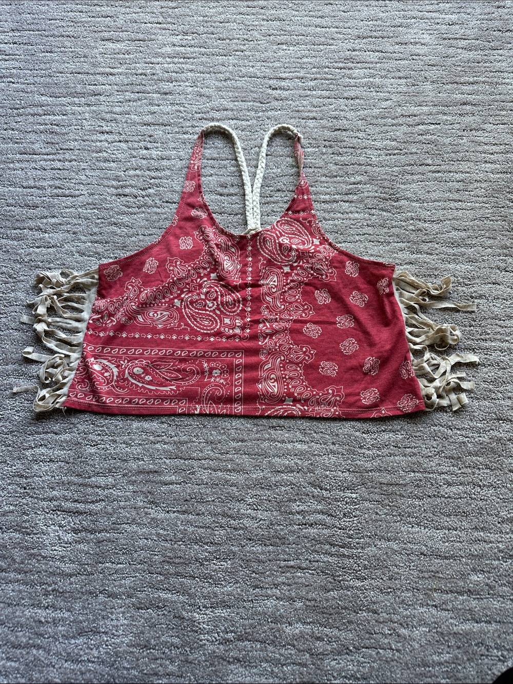 Forever 21 Red Bandana-Print Fringe Crop Top